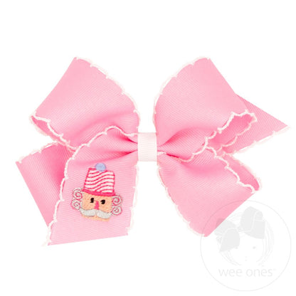 Wee Ones Medium Moonstitch Pink Nutcracker Embroidery Hair Bow