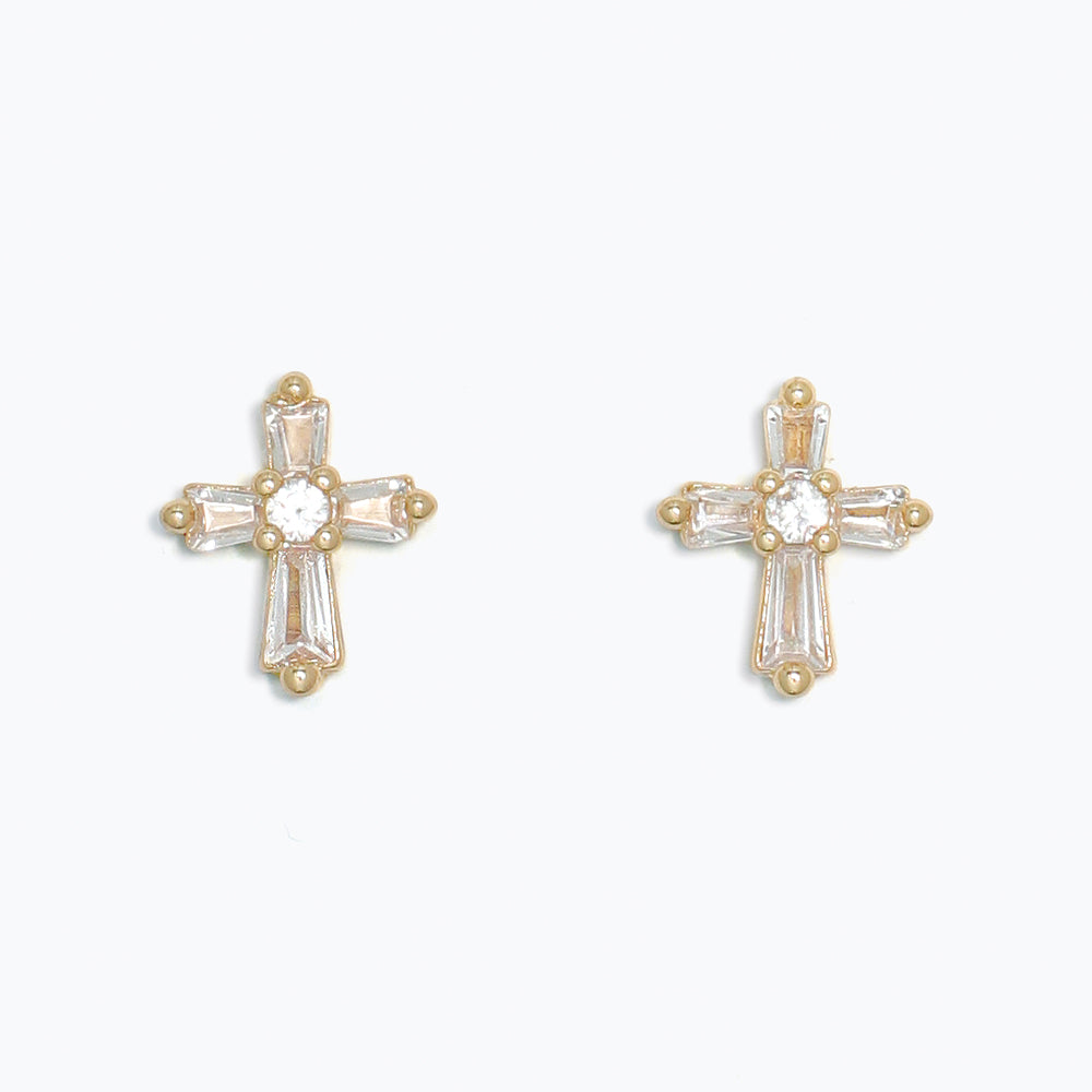 Earrings-Delicate CZ Crosses Gold