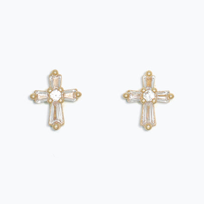 Earrings-Delicate CZ Crosses Gold