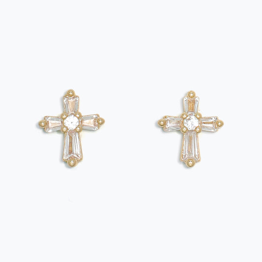 Earrings-Delicate CZ Crosses Gold