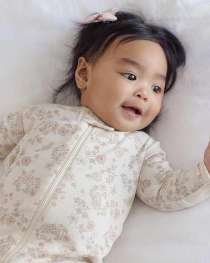 QUINCY MAE ZIP LONG SLEEVE SLEEPER FOOTIE FLORAL VINE
