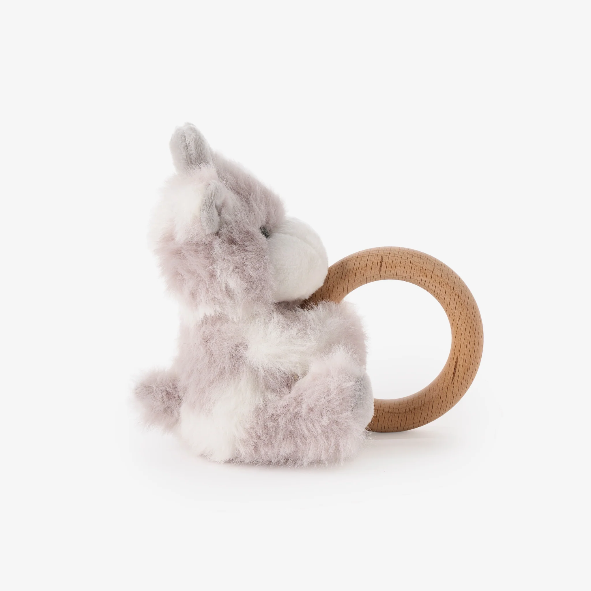 PLUSH GIRAFFE WOODEN RING RATTLE