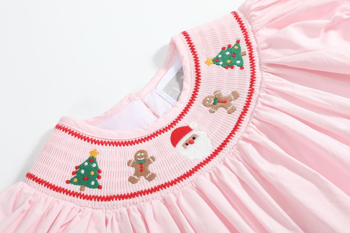 Lil Cactus *Pre-Order* Pink Christmas Smocked Bishop Dress