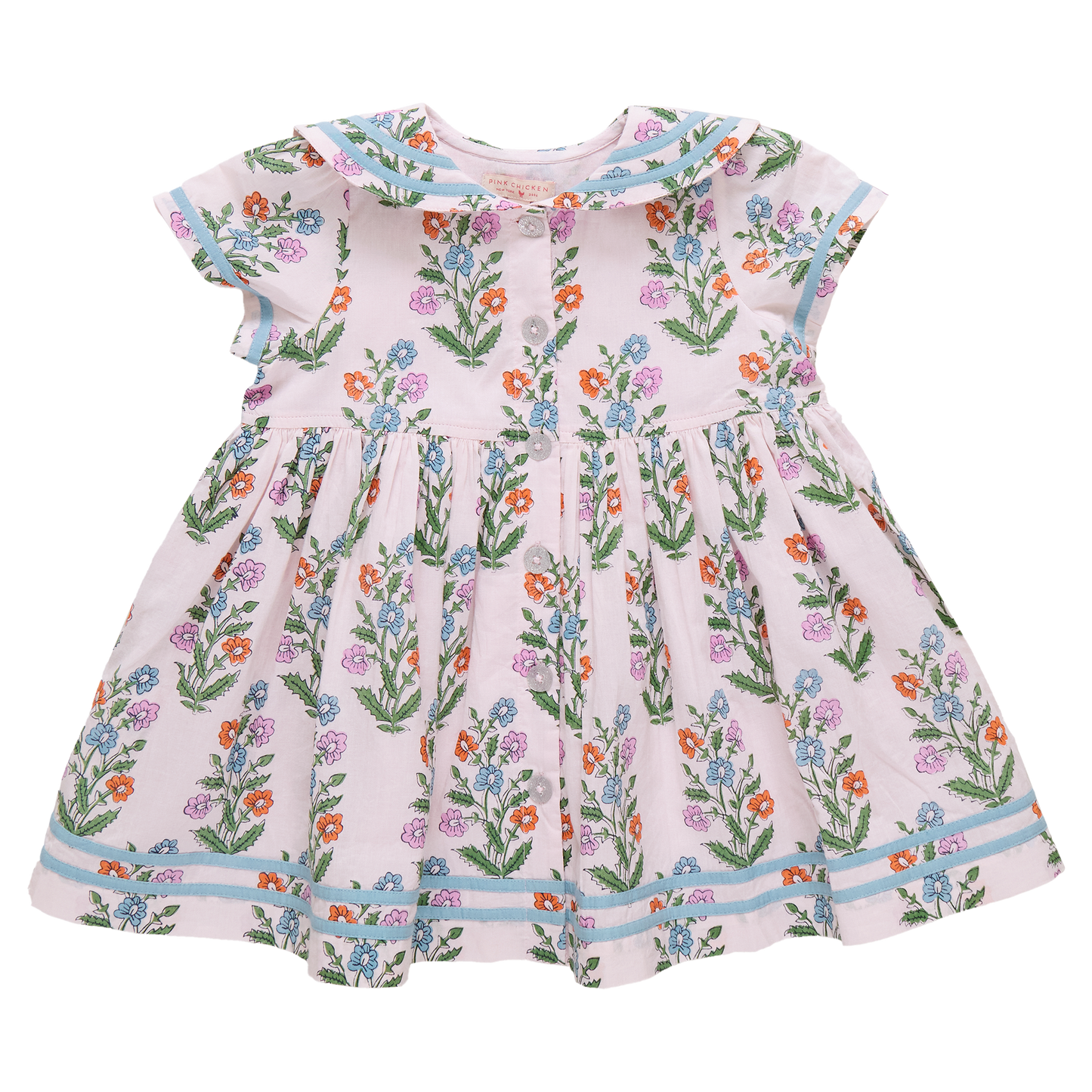 Pink Chicken - Girls Elowen Dress - Pink Dewdrop Block Print Spring - Persnickety Shop