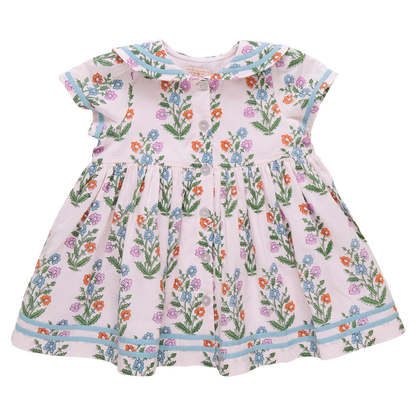 Pink Chicken - Girls Elowen Dress - Pink Dewdrop Block Print Spring - Persnickety Shop