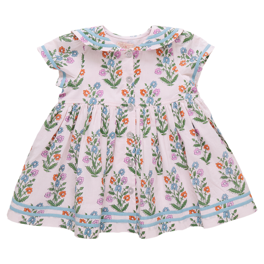 Pink Chicken - Girls Elowen Dress - Pink Dewdrop Block Print Spring - Persnickety Shop