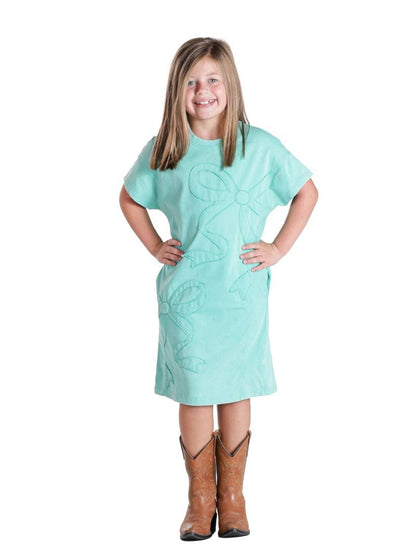 Simply Southern Girls Vintage Washed Bow Dress Teal - Persnickety Shop