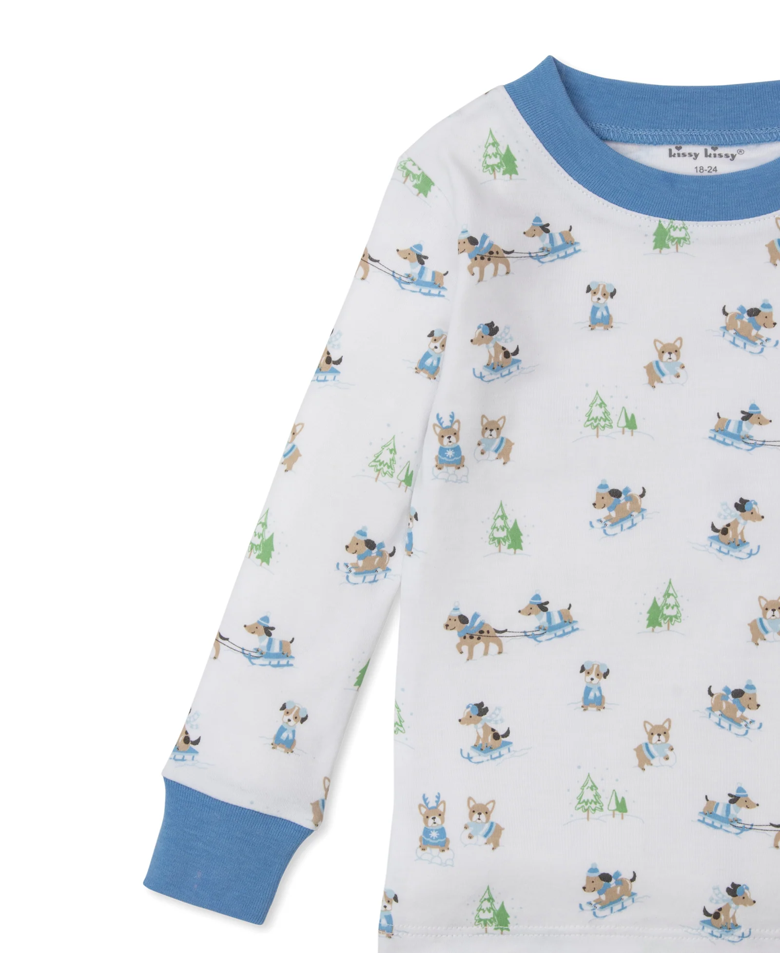 Kissy Kissy Christmas Puppy's Sleigh Riding Fun Blue Pajama Set - Persnickety Shop