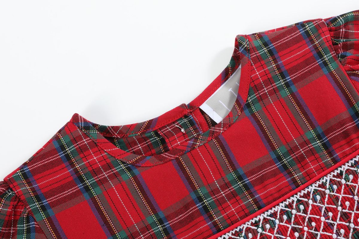 Lil Cactus *Pre-Order* Red and Green Christmas Plaid Smocked Dress