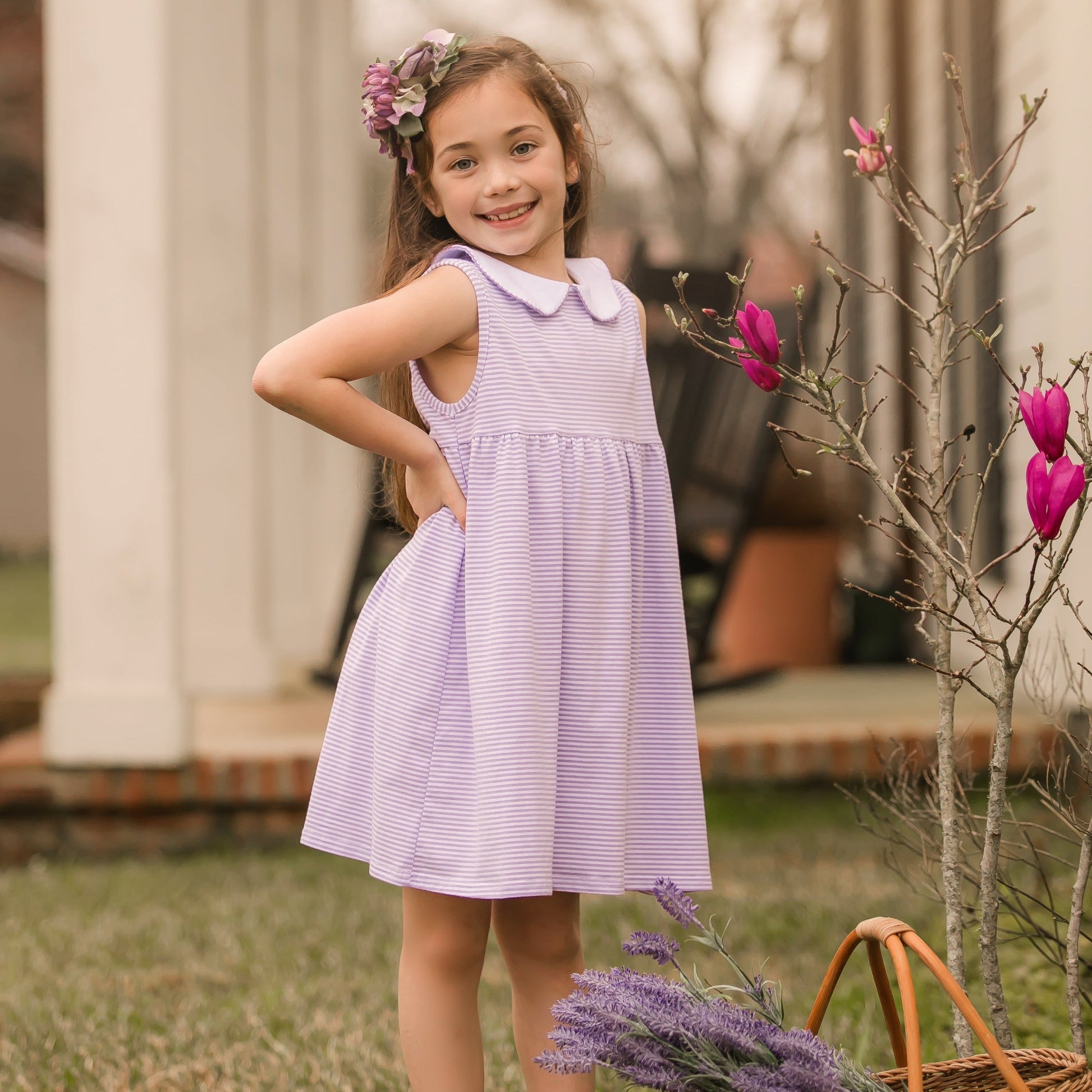 Jellybean Charlotte Sleeveless Dress- Lavender Stripe - Persnickety Shop