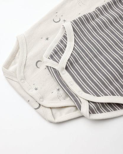 QUINCY MAE RIBBED BODYSUIT, 2 PACK SLATE MICROSTRIPE, CELESTIAL