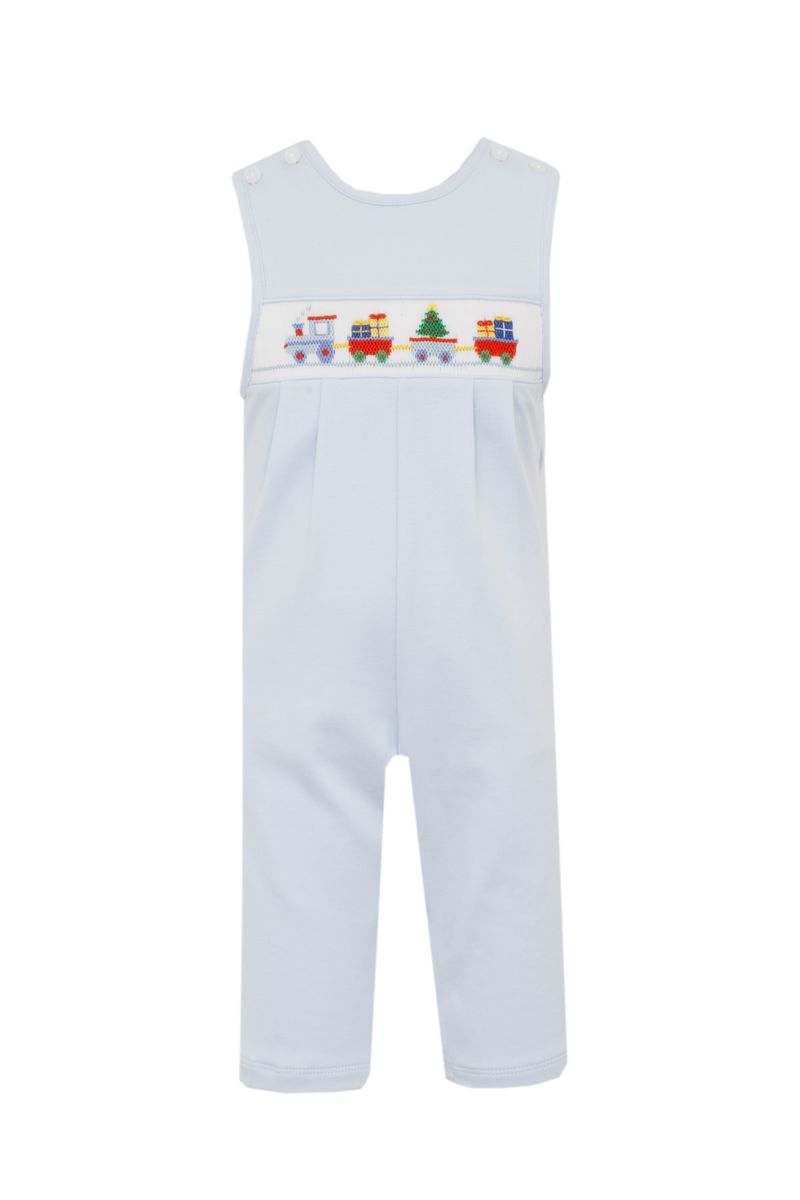 PRE-ORDER CHRISTMAS TRAIN - Lt.blue knit boy´s long Jon Jon - Persnickety Shop