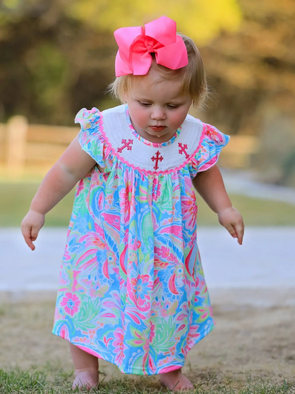 Rylee Faith Easter Cross Smocking Embroidery Dress - Persnickety Shop