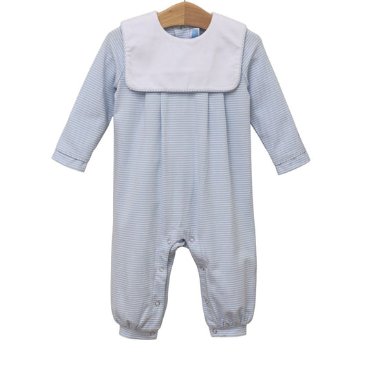 Trotter Street Kids Lucas Romper- Light Blue Stripe