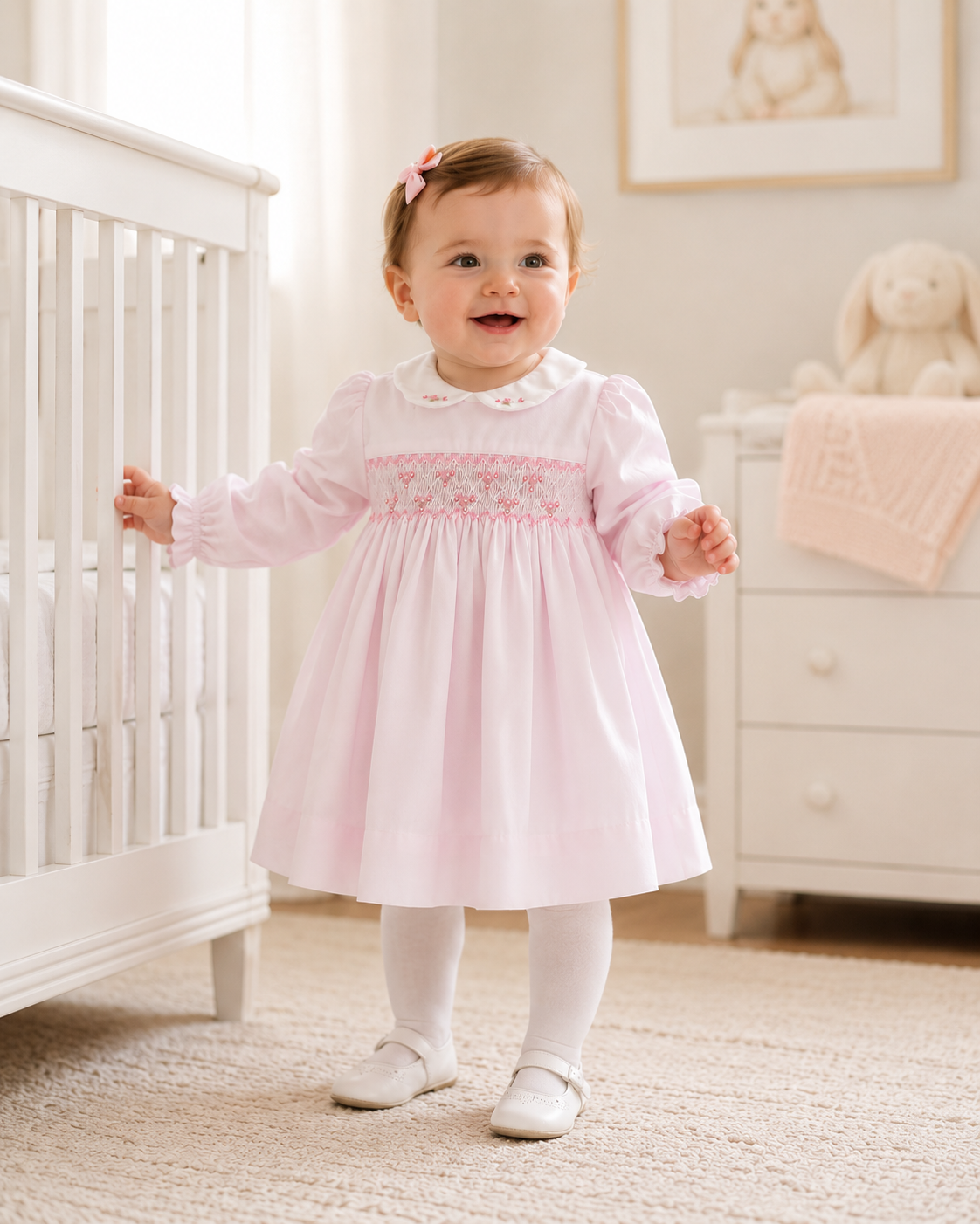 PETIT AMI Embroidered Holiday Smocked Pink Dress