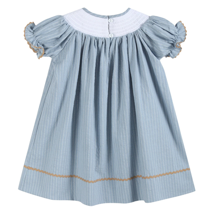 Light Blue Pinstripe Turkey Smocked Bishop Dress - Persnickety Shop