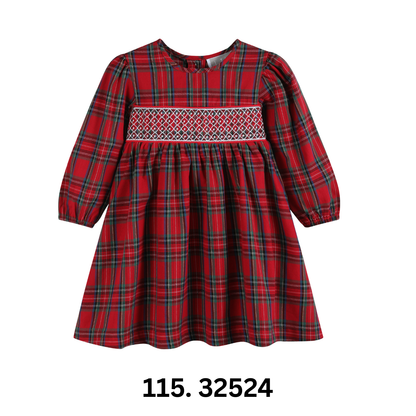 Lil Cactus *Pre-Order* Red and Green Christmas Plaid Smocked Dress