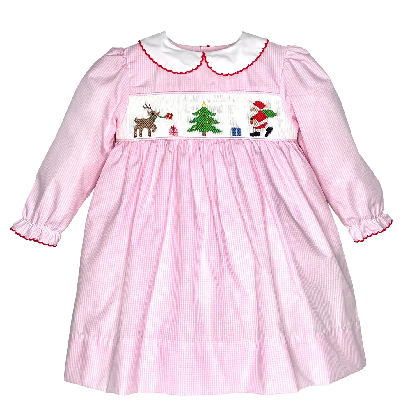 Petit Ami Girls Hand Smocked Christmas Dress - Pink