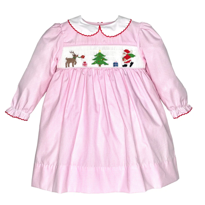 Petit Ami Girls Hand Smocked Christmas Dress - Pink
