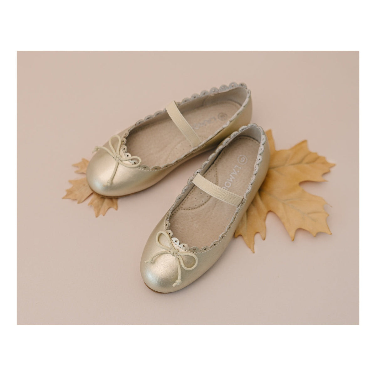 L'Amour GIRLS ELIZA SCALLOPED LEATHER BALLERINA FLAT GOLD