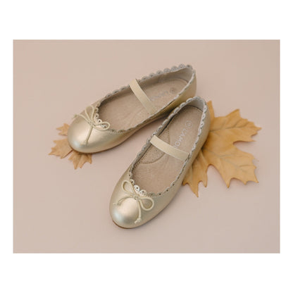 L'Amour GIRLS ELIZA SCALLOPED LEATHER BALLERINA FLAT GOLD