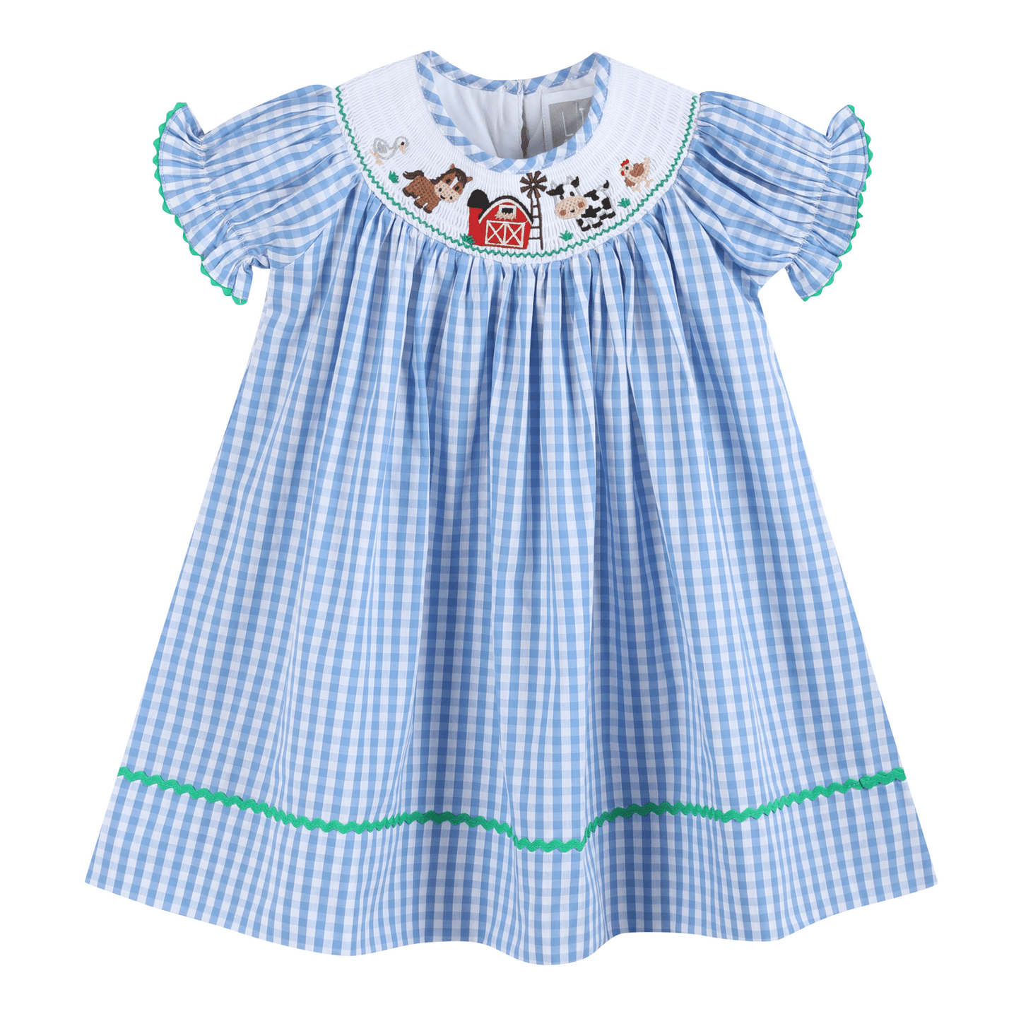 Blue Gingham Farm Smocked Bishop Dress - Persnickety Shop
