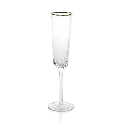 ZODAX CLEAR KAMPARI TRIANGULAR CHAMPAGNE FLUTES WITH GOLD RIM, SET OF 4