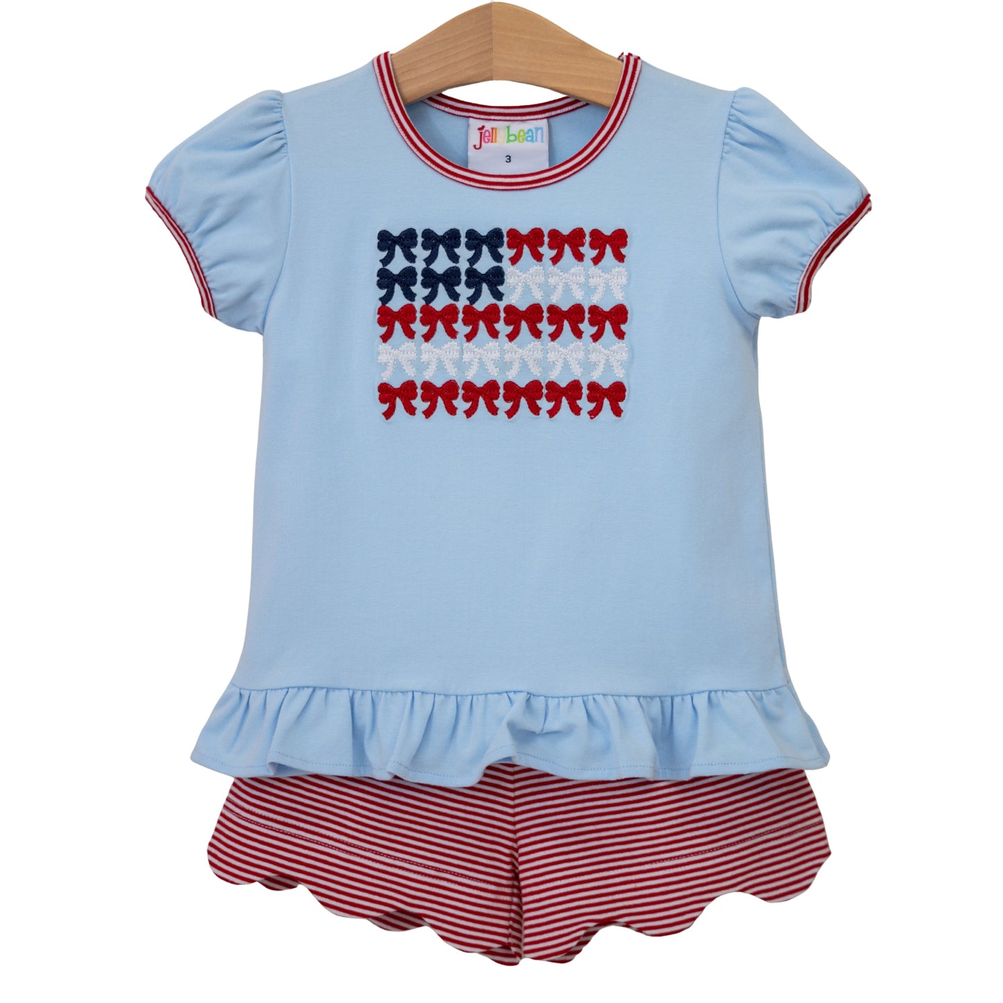 Jellybean Girl's Red, White, and Bows Scallop Short Set