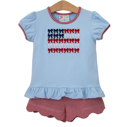 Jellybean Girl's Red, White, and Bows Scallop Short Set