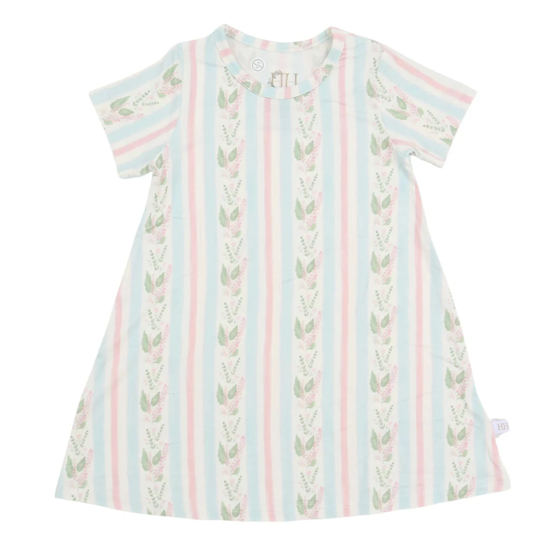 Hamner Hill Girls Blue Floral Stripe Bamboo Dress - Persnickety Shop