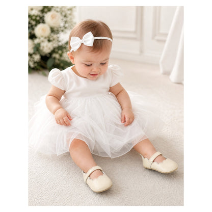 L'Amour Shoes I MIMI BABY GIRLS SCALLOPED MARY JANE LUXE SHIMMER OYSTER SUEDE CRIB SHOE (INFANT)