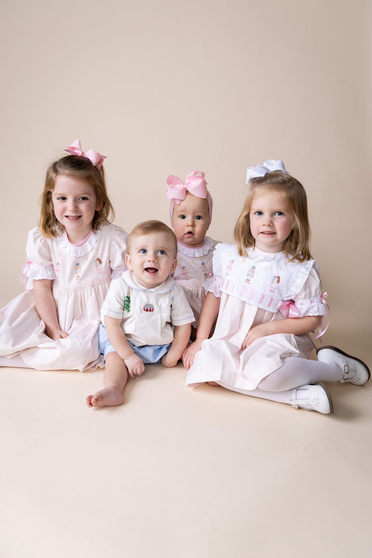 Percy and Tyne CLARA BLOOMER SET - PINK BITTY DOT CORDUROY W/ NUTCRACKER EMBROIDERY