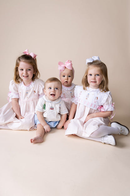Percy and Tyne CLARA BLOOMER SET - PINK BITTY DOT CORDUROY W/ NUTCRACKER EMBROIDERY