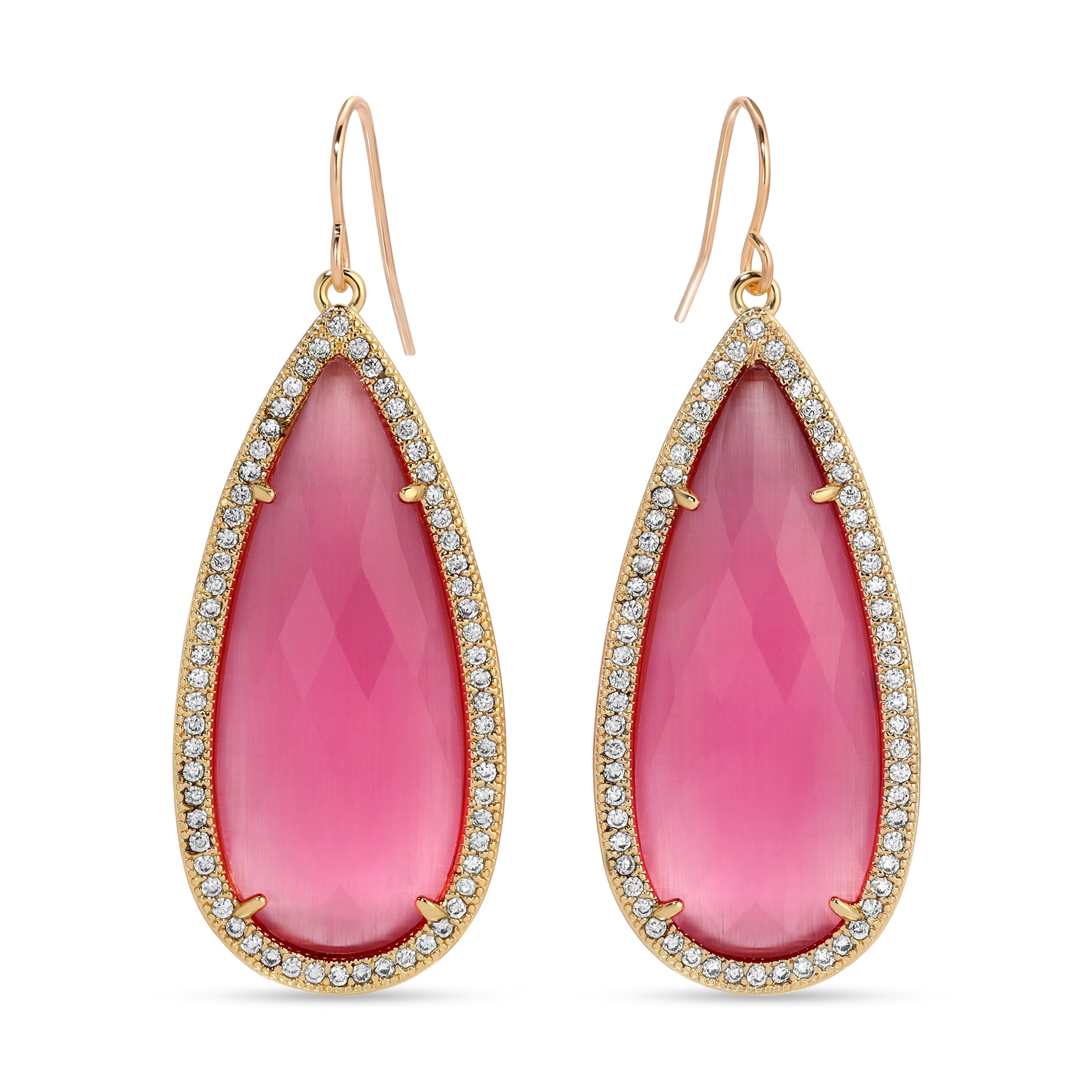 Phoebe, Long Shimmer Stone Earrings Pink - Persnickety Shop