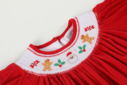 Lil Cactus Red Velvet Christmas Smocked Bishop Dress