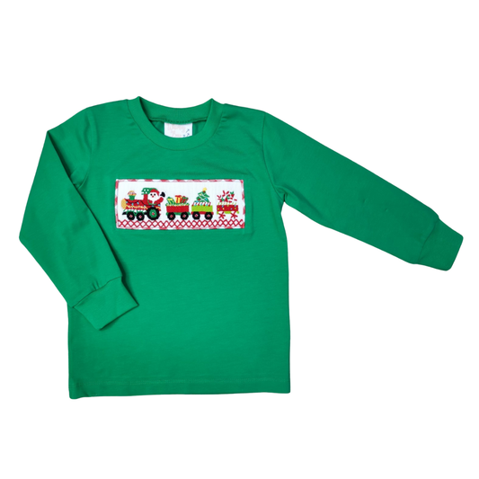 Santa's Train Smocked Long Sleeve Shirt Whimsy Bay - Persnickety Shop