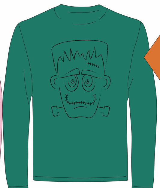 Mustard & Ketchup Kids *Pre-Order* Long-Sleeve Green Frankenstein Halloween T-Shirt