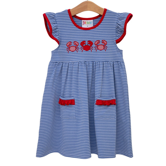 Jellybean Coastal Crab Ruffle Pocket Dress - Persnickety Shop