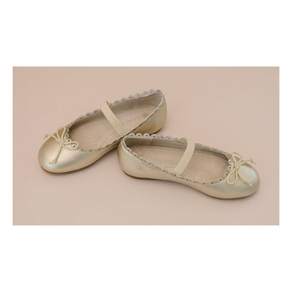 L'Amour GIRLS ELIZA SCALLOPED LEATHER BALLERINA FLAT GOLD