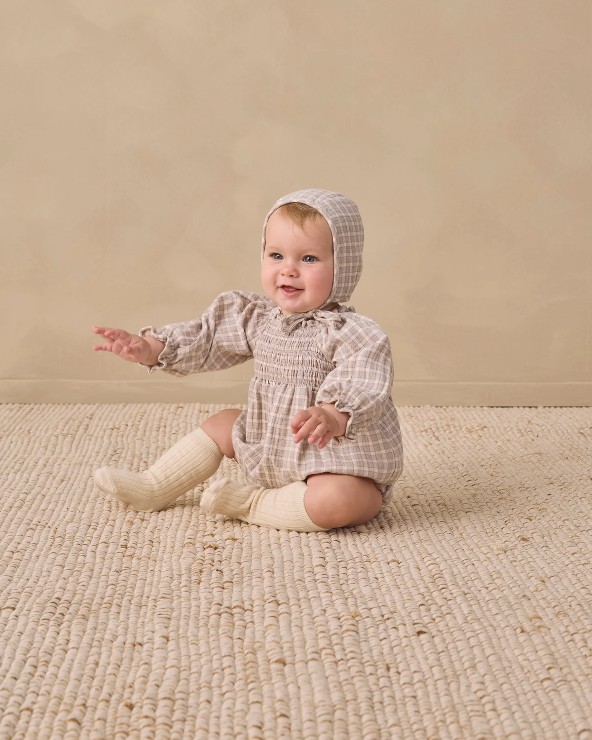 Quincy Mae  EDEN ROMPER BLUE GINGHAM
