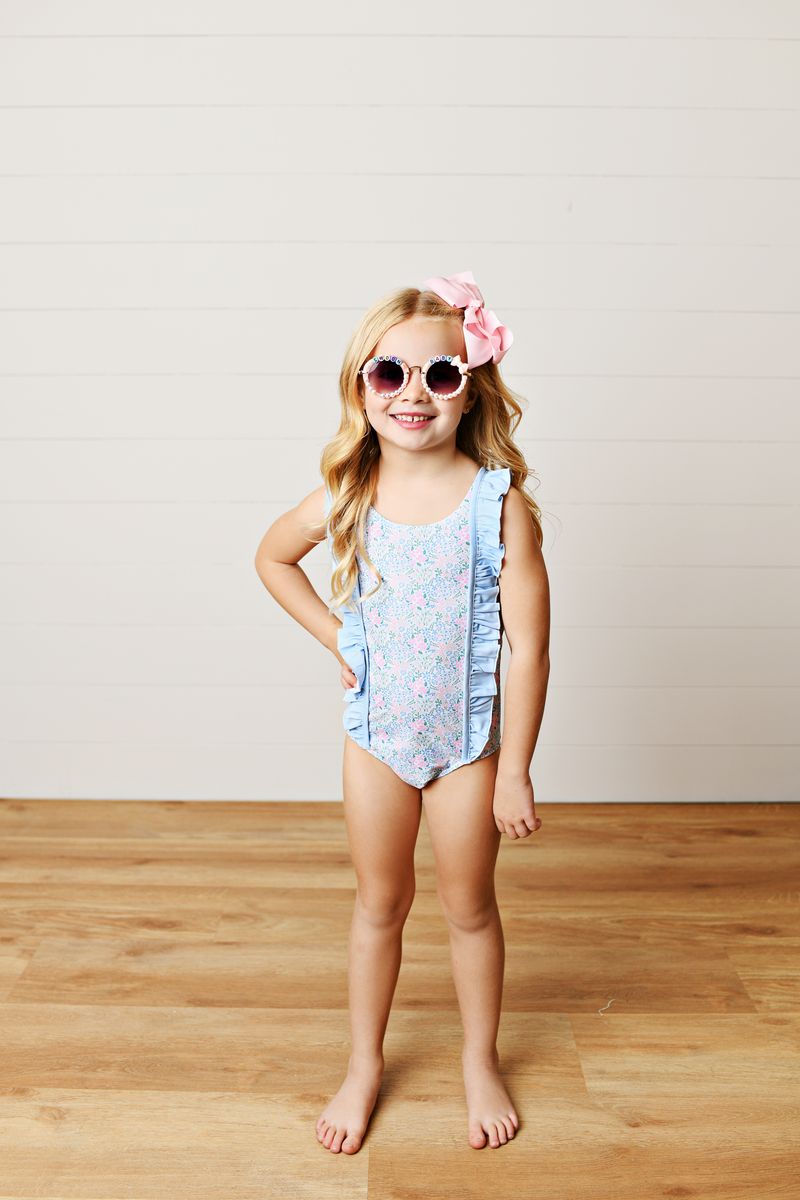 Swoon Blue Ditsy Floral Ruffle Swimsuit - Persnickety Shop