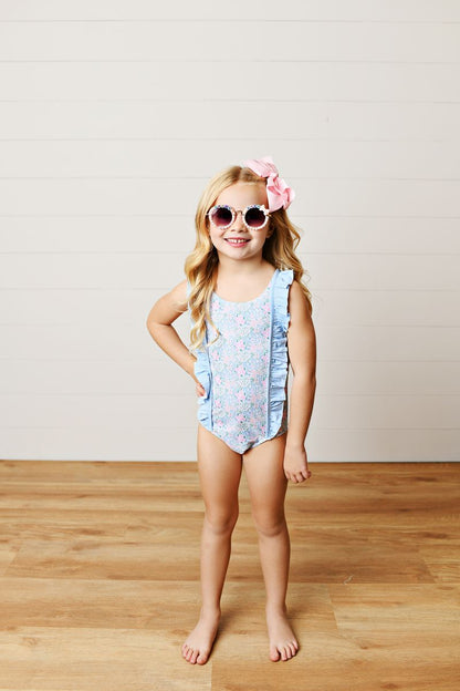 Swoon Blue Ditsy Floral Ruffle Swimsuit - Persnickety Shop