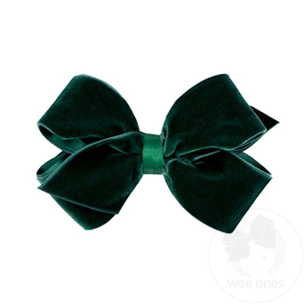 Wee Ones Forest Green Mini Classic Velvet Bow