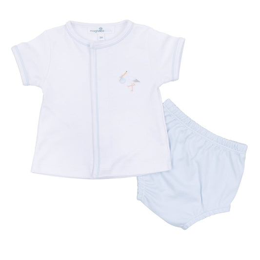 Magnolia Baby Vintage Stork Hand-Embroidered Diaper Cover Set - BLUE
