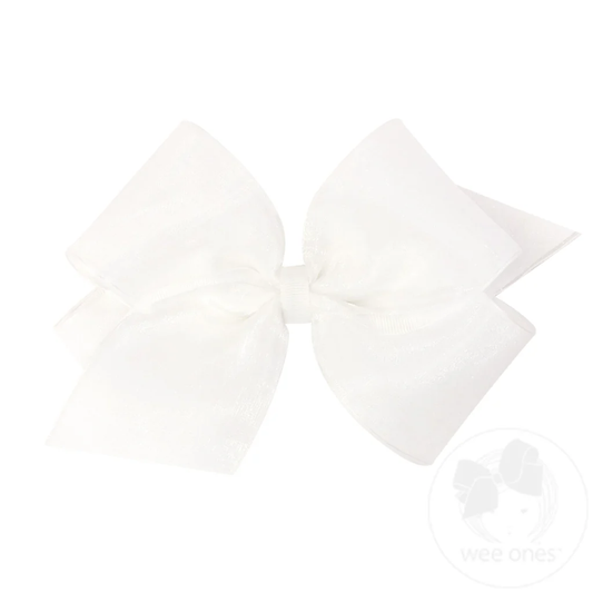 Wee Ones King White Organza and Grosgrain Overlay Hair Bow - Persnickety Shop