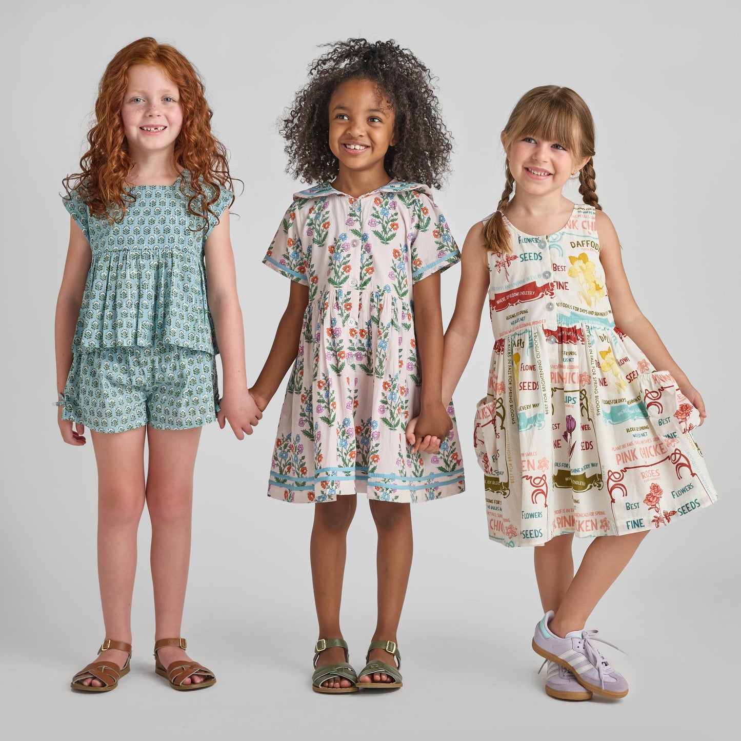 Pink Chicken - Girls Elowen Dress - Pink Dewdrop Block Print Spring - Persnickety Shop
