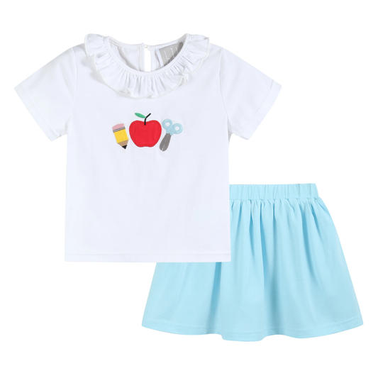 White School Ruffle Top and Blue Skort Set - Persnickety Shop