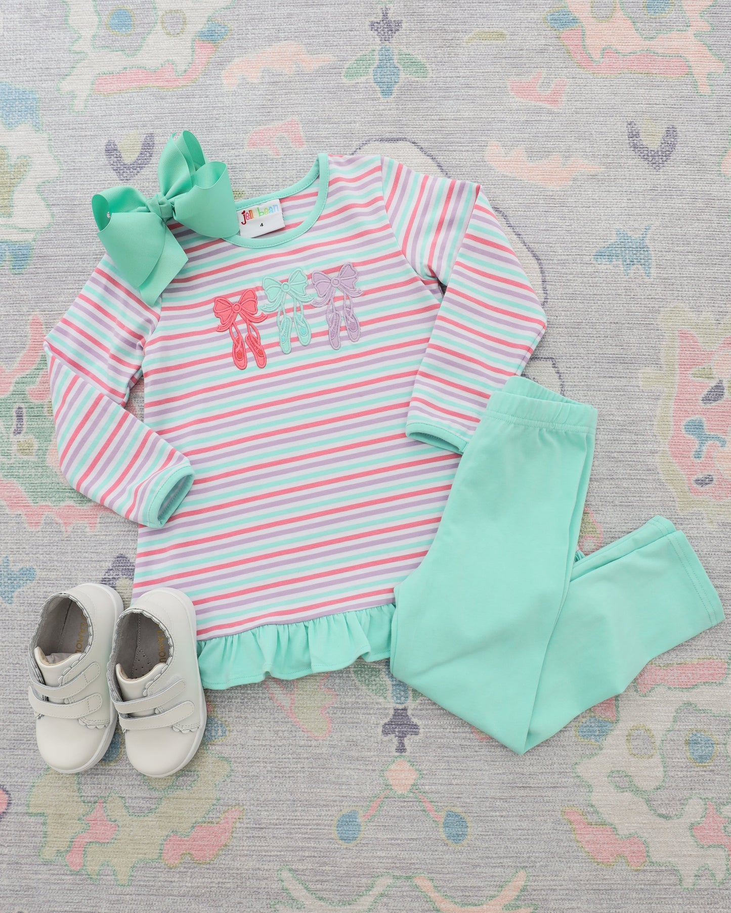 PRE-ORDER | Bows & Ballet Ruffle Pant Set Jellybean by Smock Candy - Persnickety Shop