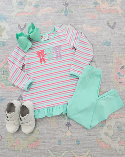 PRE-ORDER | Bows & Ballet Ruffle Pant Set Jellybean by Smock Candy - Persnickety Shop