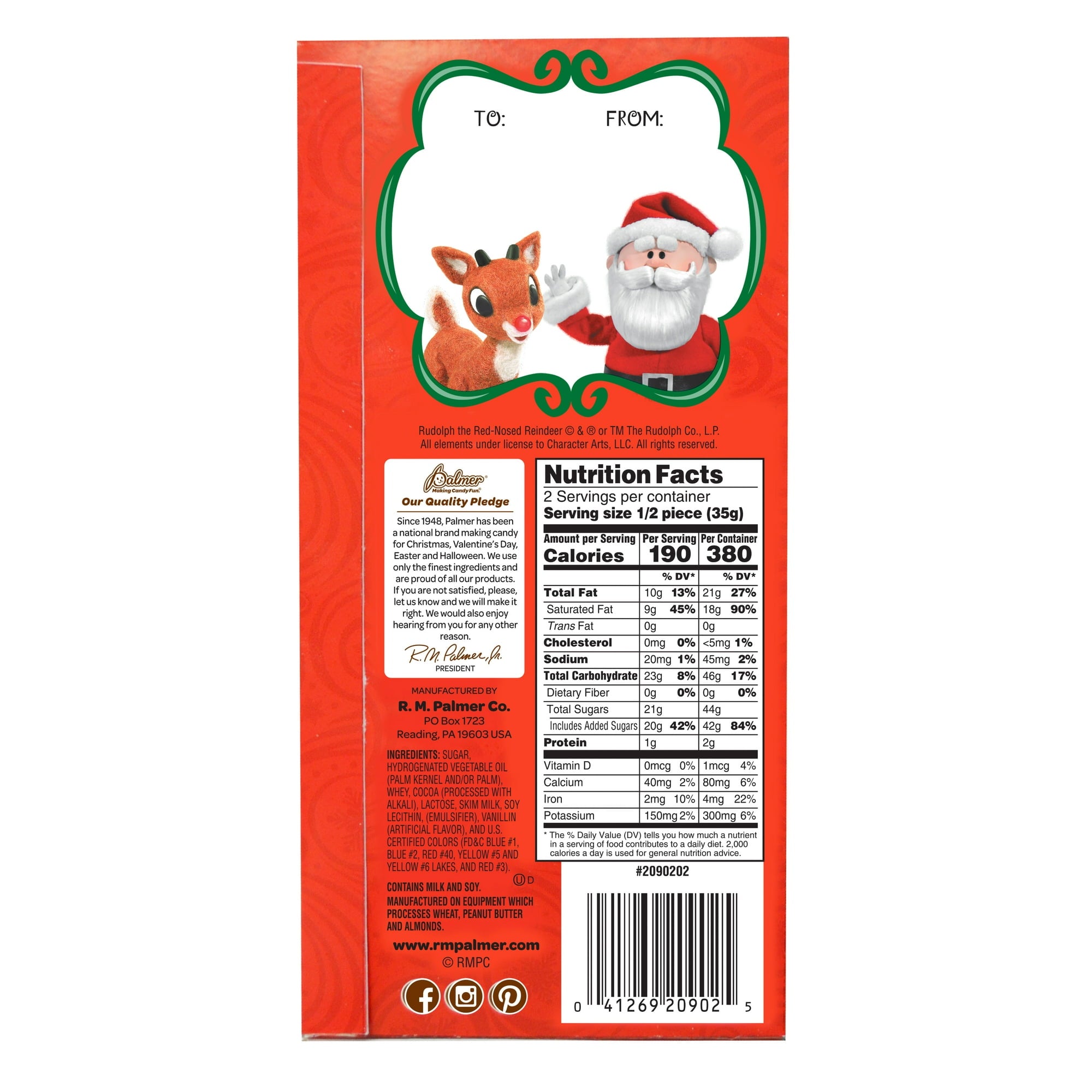 RM Palmer Rudolph The Red-Nosed Reindeer & Pals Chocolate Flavored Candy, 2.5 oz, Individual Box